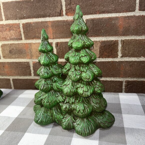 Set 2 Vintage Byron Mold Ceramic Christmas Trees Village Accessory Hand Painted - Picture 4 of 13